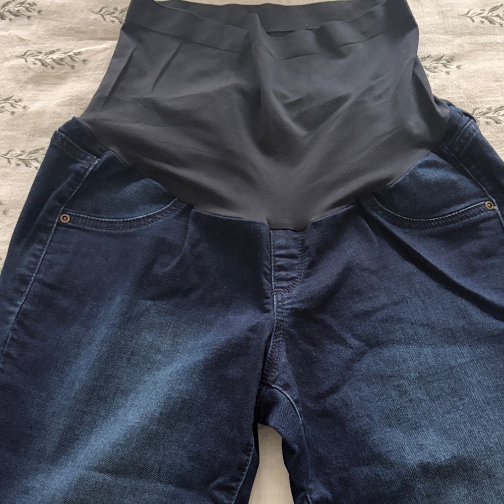 a:glow Dark Navy Maternity Jeggings with Black Stretch Panel